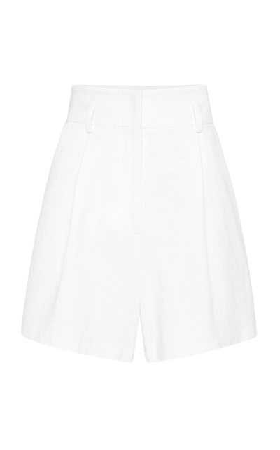 Shop St Agni Ranger Pleated Cotton-linen Shorts In White