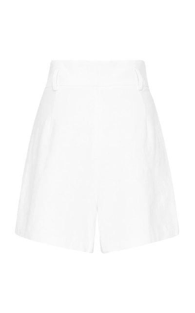 Shop St Agni Ranger Pleated Cotton-linen Shorts In White