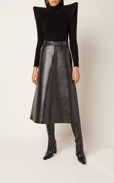 Shop Balenciaga Women's Leather A-line Midi Skirt In Black