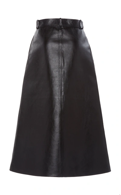 Shop Balenciaga Women's Leather A-line Midi Skirt In Black