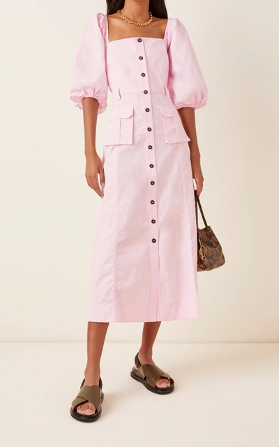Shop Ganni Ripstop Cotton Chino Dress In Pink