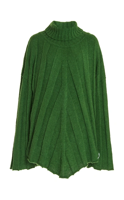 Shop Boyarovskaya Oversized Ribbed-knit Turtleneck Sweater In Green