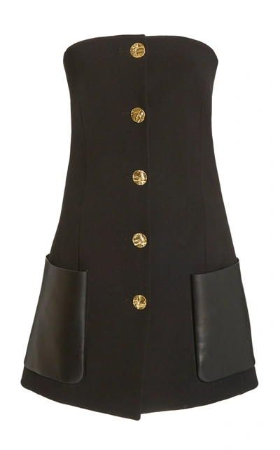 Shop Proenza Schouler Women's Leather Pocket-detailed Strapless Wool-blend Top In Black