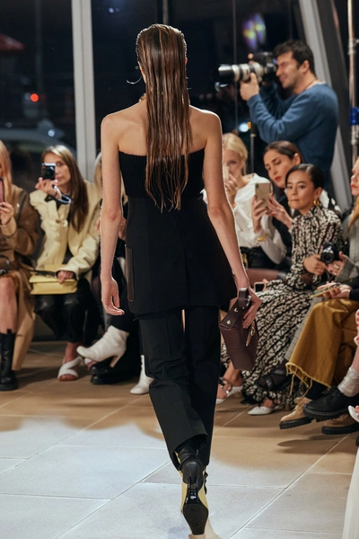 Shop Proenza Schouler Women's Leather Pocket-detailed Strapless Wool-blend Top In Black