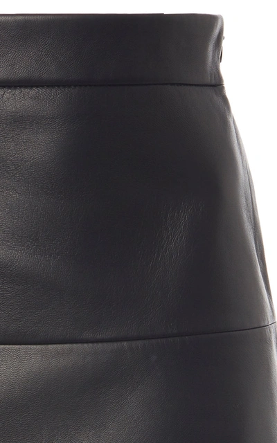 Shop Prada Leather Midi Skirt In Black