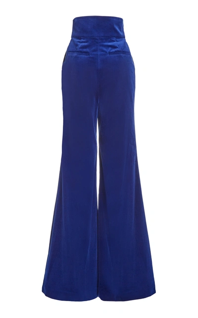 Shop Zimmermann Ladybeetle Cotton Velvet Flared-leg Trousers In Blue