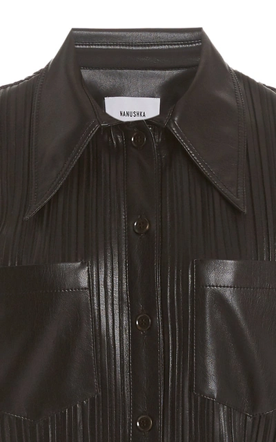 Shop Nanushka Women's Blaine Plissé Vegan Leather Shirt In Black,neutral