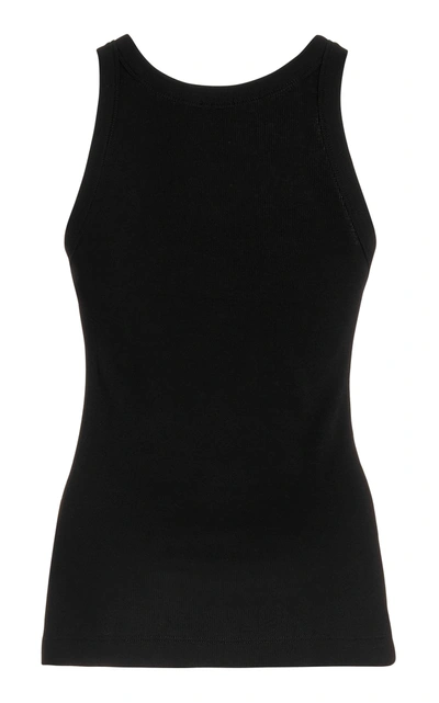 Shop Totême Espera Ribbed Stretch Cotton-blend Top In Black