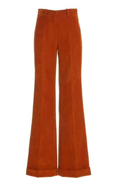 Shop Victoria Beckham High-rise Flared Corduroy Pants In Orange