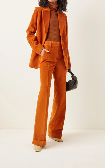 Shop Victoria Beckham High-rise Flared Corduroy Pants In Orange