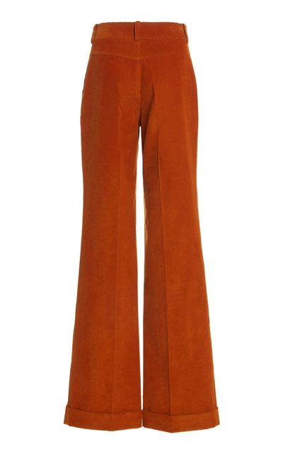 Shop Victoria Beckham High-rise Flared Corduroy Pants In Orange