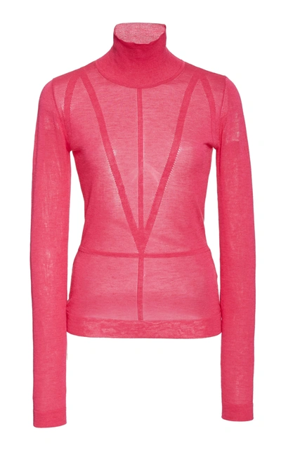 Shop Altuzarra Reiko Sheer Knit Turtleneck Sweater In Pink