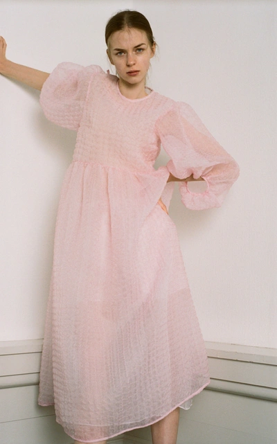 Shop Cecilie Bahnsen Women's Karmen Textured Silk-blend Chiffon Midi Dress In Pink