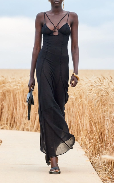 Shop Jacquemus Women's Basgia Organic Cotton-blend Maxi Slip Dress In Black