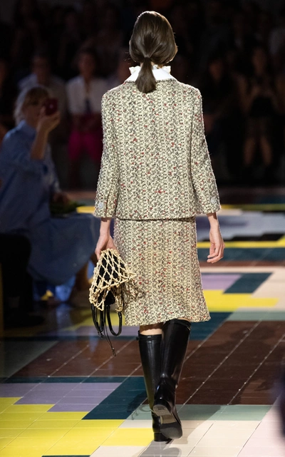 Shop Prada Cropped Tweed Jacket In Multi