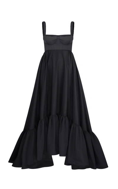 Shop Anna October Asymmetric Cotton-blend Maxi Dress In Black