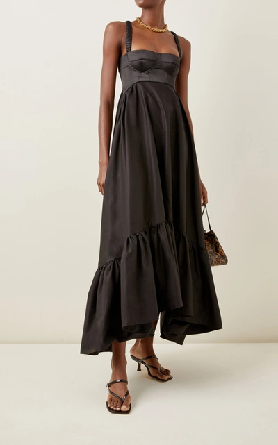 Shop Anna October Asymmetric Cotton-blend Maxi Dress In Black