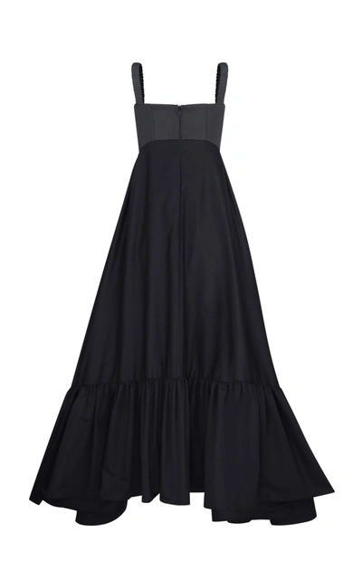 Shop Anna October Asymmetric Cotton-blend Maxi Dress In Black