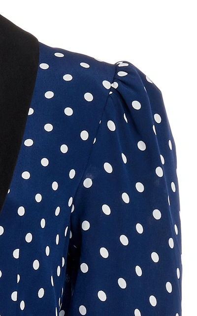 Shop Alessandra Rich Satin-trimmed Polka-dot Silk Mini Dress In Navy