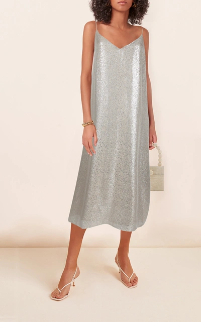 Shop Marie France Van Damme Metallic Cotton-silk Knee-length Dress In Neutral