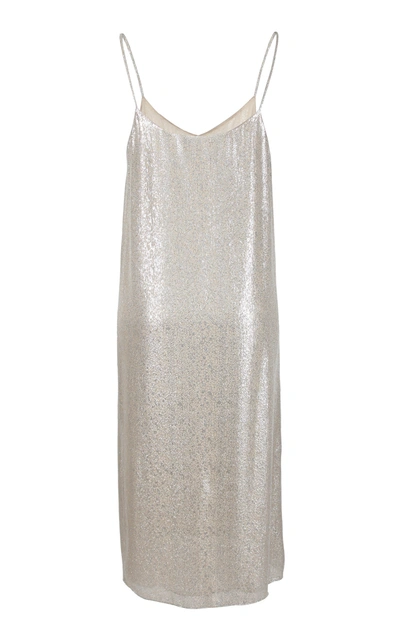 Shop Marie France Van Damme Metallic Cotton-silk Knee-length Dress In Neutral