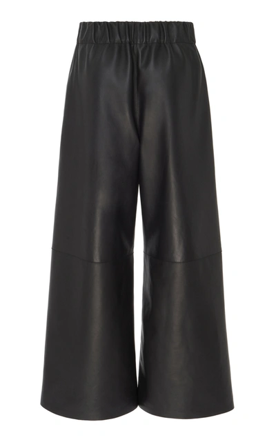 Shop Loewe Cropped Leather Wide-leg Trousers In Black