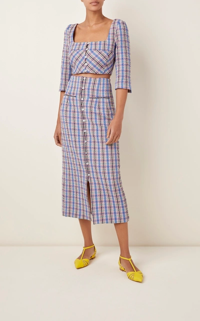Shop Rosie Assoulin Women's Cropped Plaid Cotton-blend Top