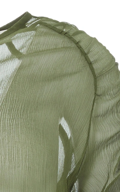 Shop Lvir Shirred Silk Top In Green