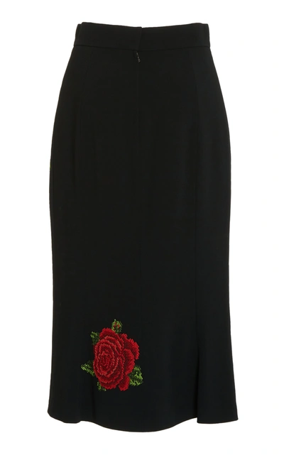 Shop Dolce & Gabbana Women's High-rise Rose-embroidered Crepe Midi Skirt In Print