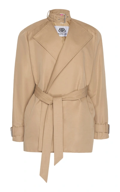 Shop Balenciaga Choker-detailed Cotton Cropped Trench Coat In Neutral