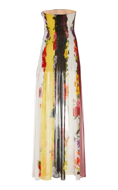 Shop Oscar De La Renta Printed Silk-chiffon Dress In White