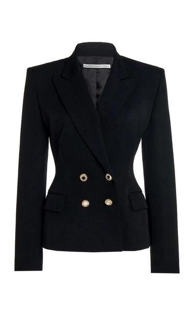 Shop Alessandra Rich Light Wool Double Breasted Jacket In Black