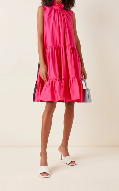 Shop Roksanda Athis Tiered Two-tone Cotton Mini Dress In Pink