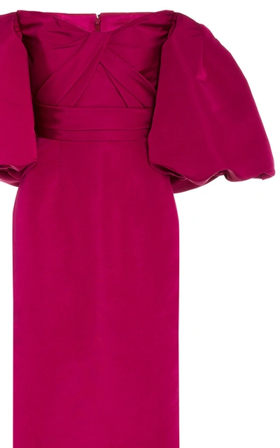 Shop Monique Lhuillier Off-the-shoulder Silk Taffeta Maxi Dress In Purple