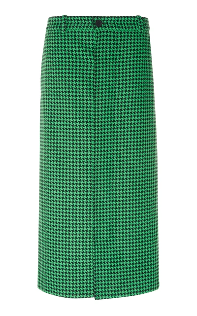 Shop Balenciaga Houndstooth Twill Midi Skirt In Plaid