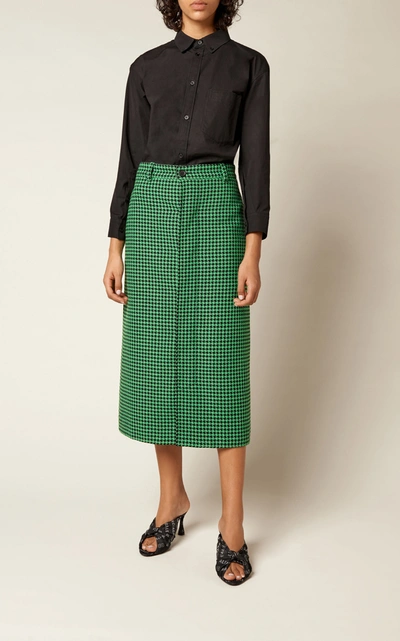 Shop Balenciaga Houndstooth Twill Midi Skirt In Plaid