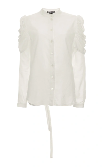 Shop Ann Demeulemeester Ruffle Sleeve Tie Shirt In White