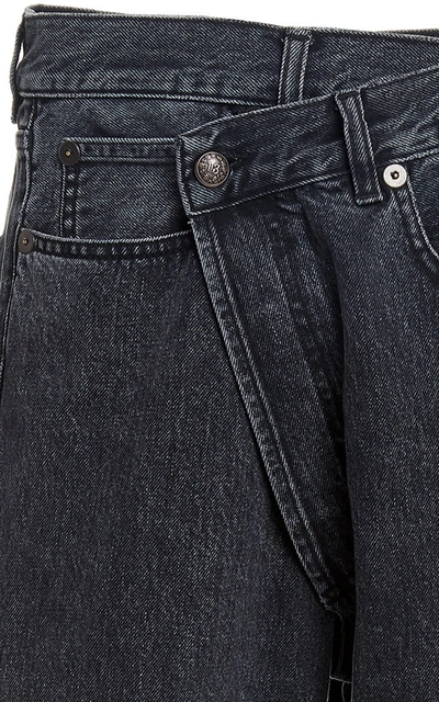 Shop R13 Women's Crossover Leather-cuff Wide-leg Jeans In Dark Wash