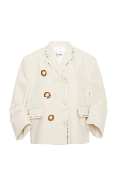 Miu Miu Embroidered Puffed-sleeve Cady Jacket In Neutral
