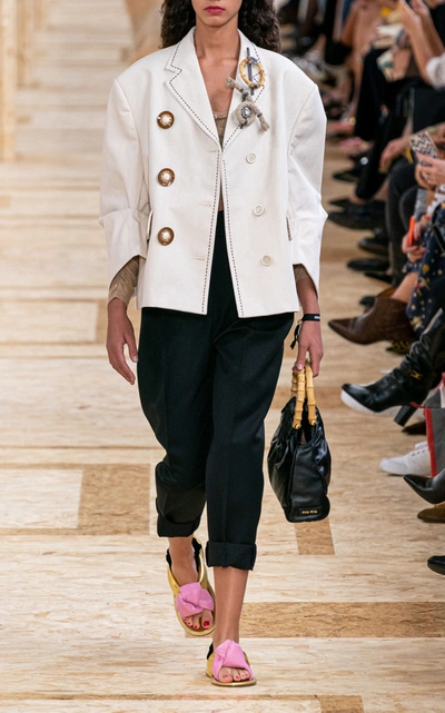 Miu Miu Embroidered Puffed-sleeve Cady Jacket In Neutral