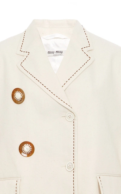 Shop Miu Miu Embroidered Puffed-sleeve Cady Jacket In Neutral