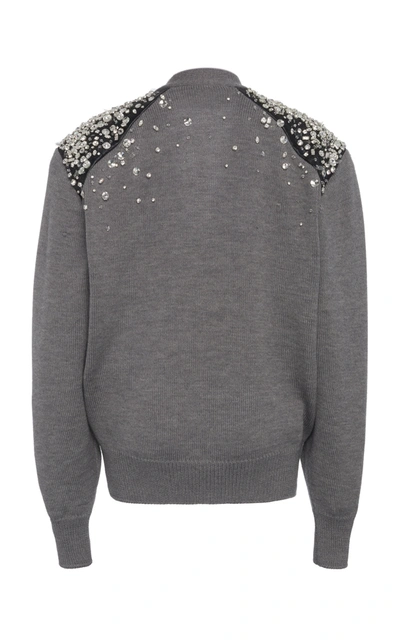 Miu Miu Crystal-embellished Striped Wool Cardigan In Grey