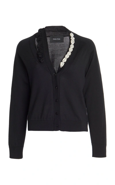 Shop Simone Rocha Embellished Wool-blend Cardigan In Black