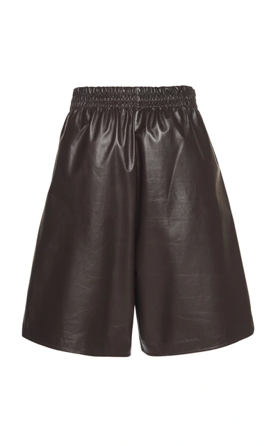 Shop Bottega Veneta Long Leather Shorts In Brown