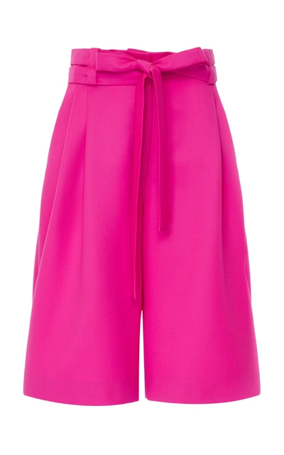 Shop Valentino High-rise Wool Knee-length Shorts In Pink
