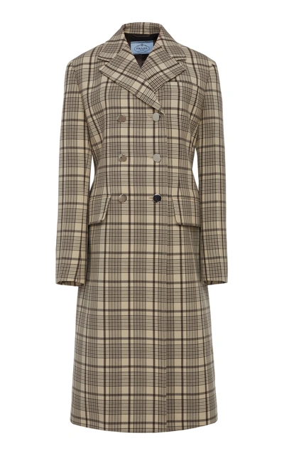 Shop Prada Double-breasted Checked Wool Coat In Plaid