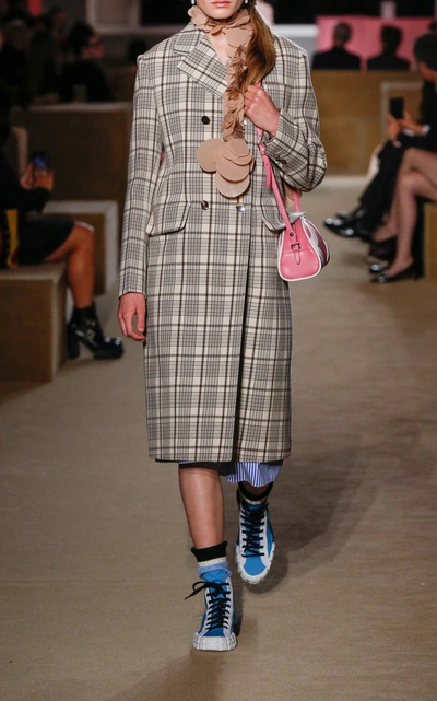 Prada Double-breasted Checked Wool Coat In Plaid