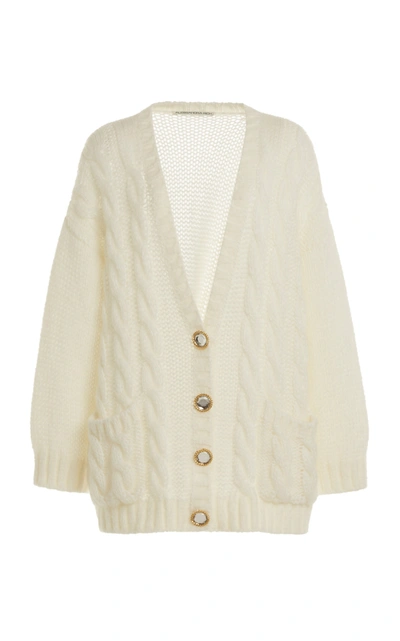 Shop Alessandra Rich Button-detailed Oversized Mohair-wool Cardigan In White