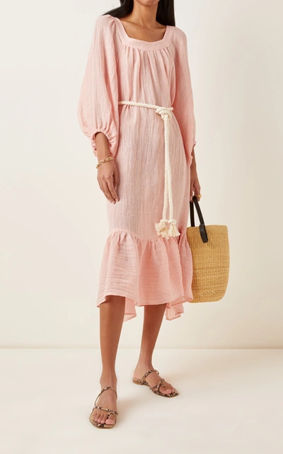 Shop Lisa Marie Fernandez Women's Laure Belted Linen-blend Midi Dress In Pink