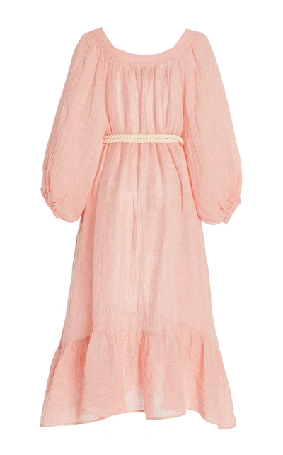 Shop Lisa Marie Fernandez Women's Laure Belted Linen-blend Midi Dress In Pink